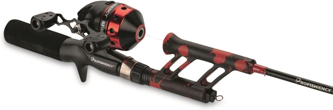 Steinhauser ProFISHiency Tangle-Free Pocket Combo Telescoping Fishing Pole | Adjustable Lightweight Rod and Reel for Adults and Kids | 4.1:1 Gear Ratio | Pre-spooled 6-lb Fishing line | Red Splatter