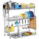 HOWDIA Stainless Steel 2-Tier Over The Sink Dish Drying Rack with Utensil Holder, Large, for Kitchen Counter