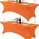 2Pack Spandex Table Cover for 8FT or 4ft or 6ft Table Universal Fitted Stretch Tablecloth for Party, Banquet, Wedding and Events-Orange