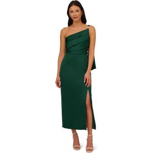 Adrianna Papell Women's Satin Crepe Dress | One Shoulder Evening Gown with Twisted Metallic Ring & Draped Bodice, Deep Forest, 14