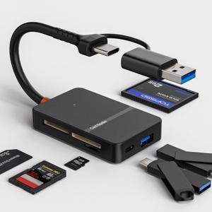 SD Card Reader, 6-in-1 USB C USB 3.0 Memory Card Reader for Digital Camera SD TF MS CF Card Viewer with 5Gbps USB-A/C Data Ports Compatible for iPhone 17/16/15,MacBook,iPad, Android, Samsung, PC,iMac