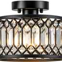 Crystal Ceiling Light, Black Flush Mount Ceiling Light Fixture, Flush Mount Chandelier, light Fixture for Hallway, Entryway, Bathroom; Laundry Room, Kitchen, 1 light, 9 Inch (Bulb NOT included)