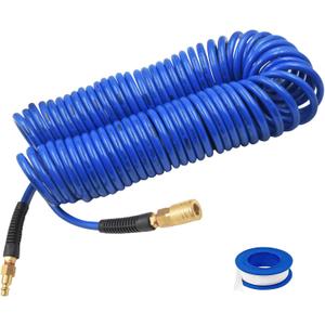 SAFELIFE 50 ft Polyurethane Recoil Air Hose1/4" Inner Diameter, Retractable Air Compressor Hose with Bend Restrictor, 1/4" Industrial Universal Quick Coupler and Plug