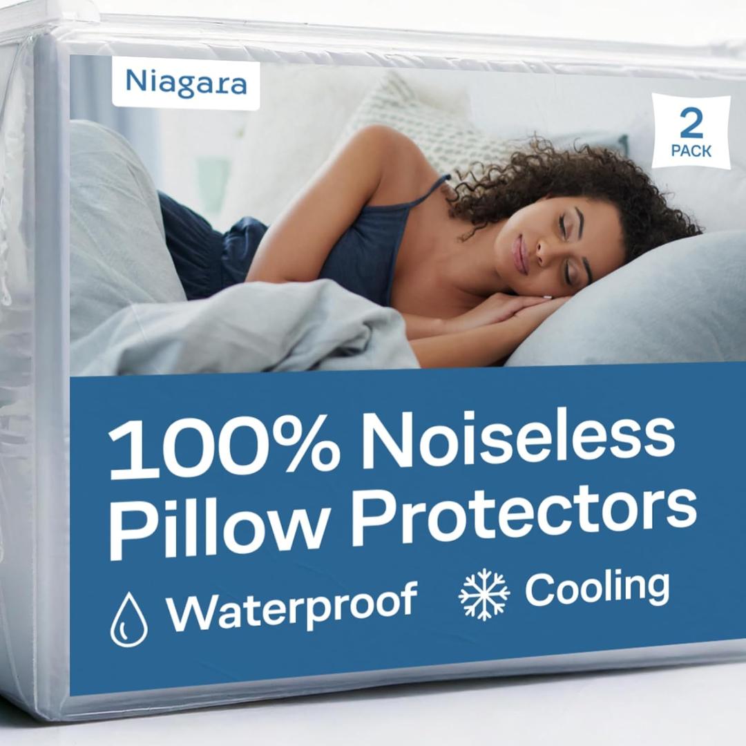 100% Waterproof Pillow Protectors Standard 20x26 Pair Zippered Pillow Case, Pillow Cover, Noiseless Pad, Ultra Plush Absorbent (Viscose Made from Bamboo), White 2 Pack