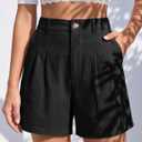 Women's High Waisted Pleated Casual Shorts with Pockets (S)