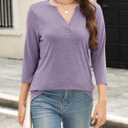 Syellowafter Womens Summer 3/4 Sleeve Tops Casual V Neck T Shirts Fashion Loose Fit Basic Tunic Tees (M)