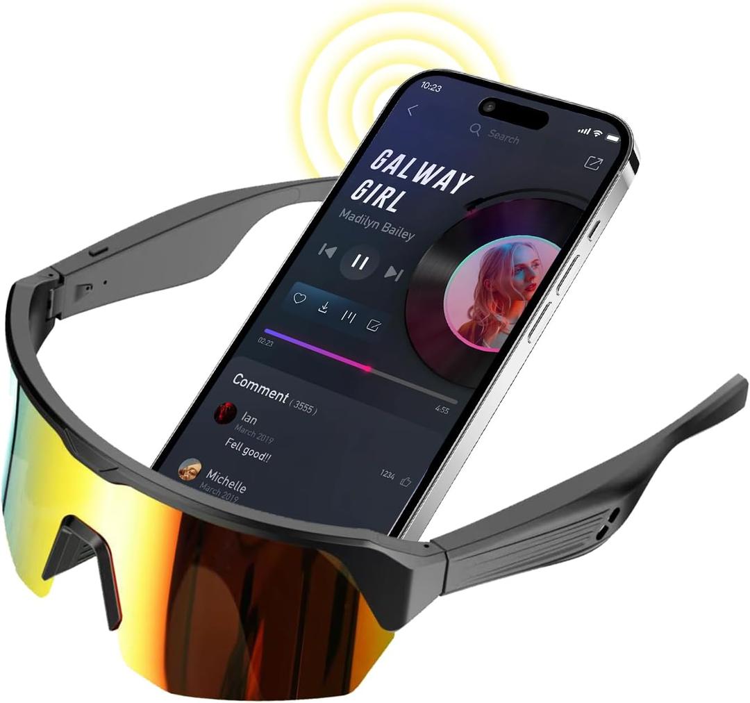 Sports Smart Sunglasses, Bluetooth Cycling Glasses with Polarized Lenses, Open Ear Music Speakers, Built-in Mic, Voice Assistant, UV Protection for Running & Outdoor Activities (Colorful)