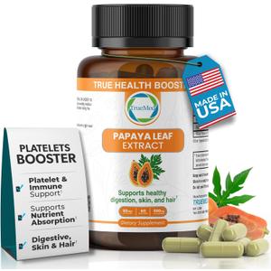 Papaya Leaf Extract 500 mg for Hair, Skin with 4X Extra Strength Support Blood Platelet with 60 Capsules for 60 Days Supports Digestive Health & Natural Antioxidant Exp: 

06/2027
