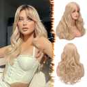BARSDAR Long Blonde Curtain Bangs Wig - 26 Inch Long Wavy Layered Wigs for Women - Synthetic Hair Sabrina Wigs Butterfly Haircut Soft Natural Looking Daily Party Halloween - Blonde Mixed