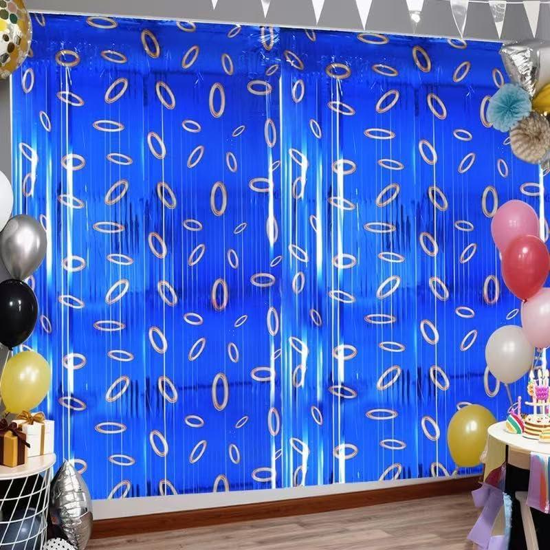 Blue with Gold Ring Print Foil Fringe Curtains Backdrop Birthday Party Decorations,2 Pack 3.28 x 6.56 Ft Hedgehog Theme Cartoon Happy Birthday for Boys Party Supplies Decorations