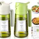 Vakoo 2 in 1 Oil Sprayer and Oil Dispenser for Kitchen - 16oz/470ml Light-Blocking Dark Glass Olive Oil Spray Bottle for Cooking, Air Fryer, Salad & BBQ (Green&White)
