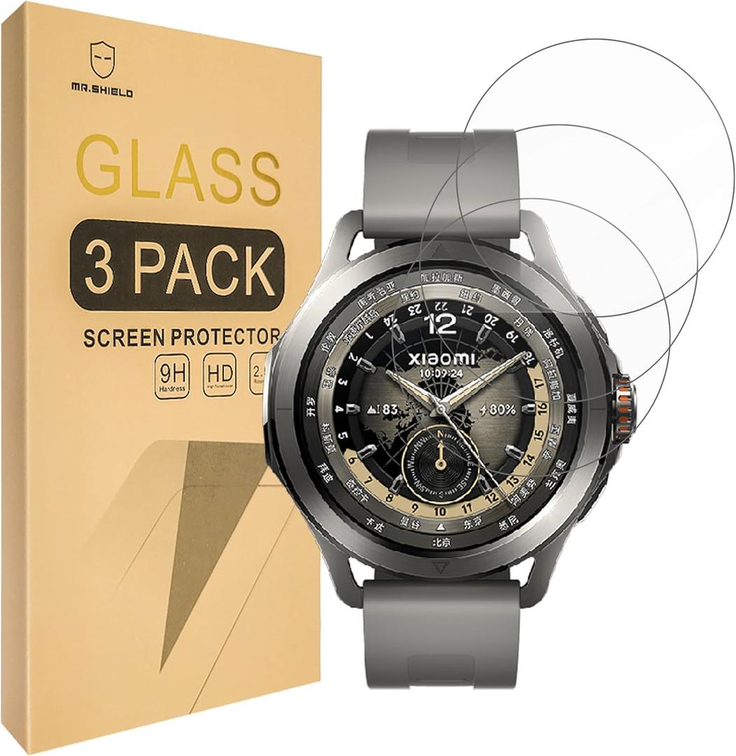 Mr.Shield Screen Protector compatible with Xiaomi Watch S4 Sport [Tempered Glass] [3-PACK] [Japan Glass with 9H Hardness]