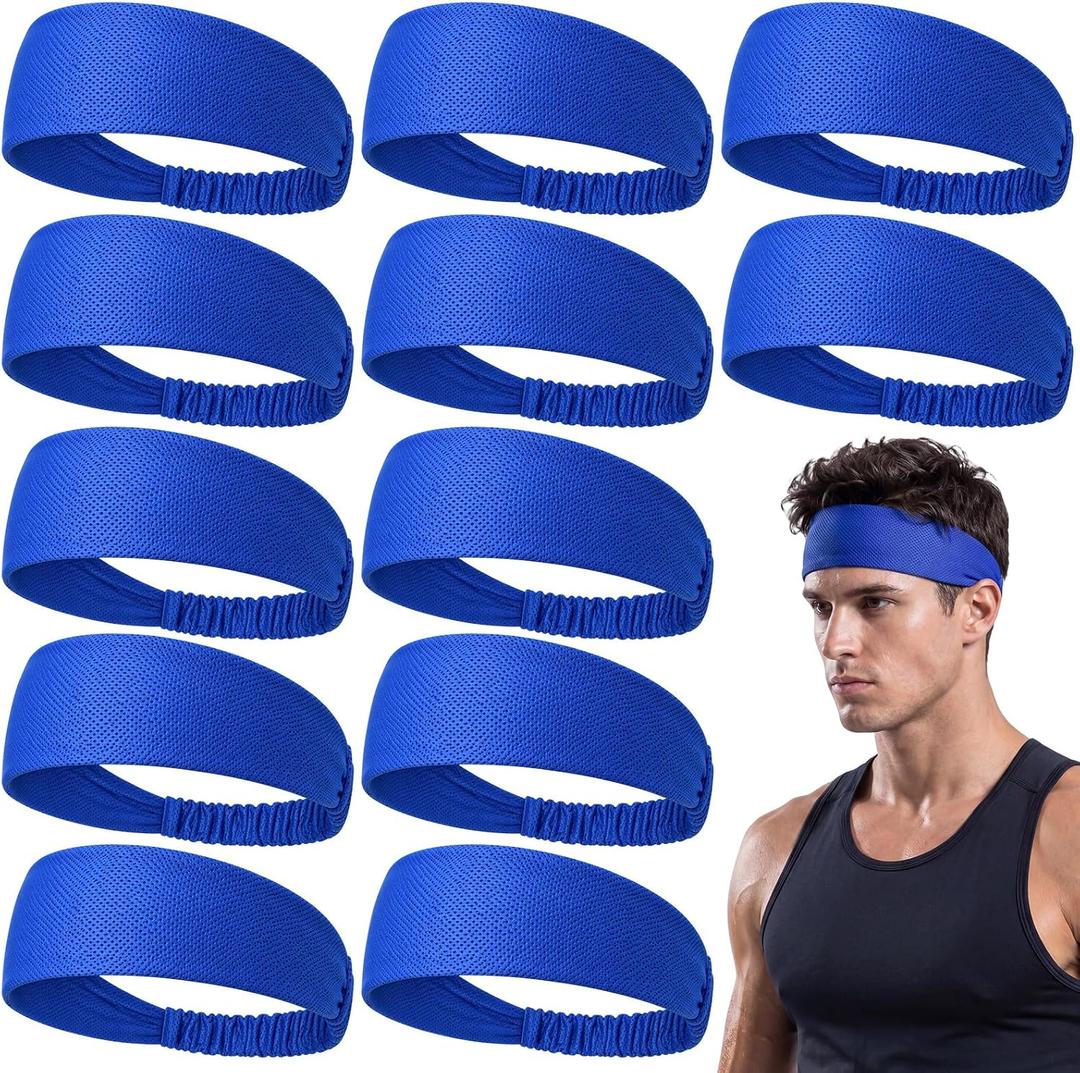 12 Pcs Cooling Sports Headbands for Men Women Instant Cooling Moisture Wicking Sweatbands Elastic Breathable Mesh Headband for Workout Running Cycling Skiing Fitness Gym Tennis Golf Camping (Blue)