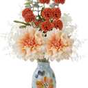 Fake Flowers with Small Hand-Painted Vase,17" Champagne Artificial Flowers Bouquet in Ceramic Vase,Silk Flower Eucalyptus Arrangements for Home Dining Living Room Office Coffee Table Decorations