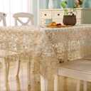 Lace Embroidered Rectangle Tablecloth - Boho Table Cloth Rustic Fabric Retro Lace Tablecloth for Outdoor Picnic Dining Table for 6 Foot Tables 52x70 in, Gold, (R10971)