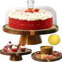 Acacia Wood Cake Stand with Lid, Multi-Functional Cake Display Stand, Flips to Charcuterie Board & Chips Dip Tray, Ideal for Weddings, Parties, Daily Entertaining & Kitchen Decor