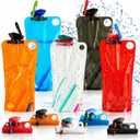 5 Pack Collapsible Water Bottles With Carabiner, 34oz Foldable Water Bottle with Leakproof Lid, Food-Grade Silicone Portable Reusable Water Bottle for Hiking,Sports,Camping,Biking, Traveling