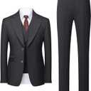 Mens Pin Stripe Suit 3 Piece Classic Business Suits for Wedding Prom Tuxedo Jacket Vest Pants Two Button (Large, Dark Gray)