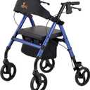 NOVA Vega Rollator Walker - Lightweight 18 lb Folding Mobility Walker, 8” Wheels, Adjustable Height, Hand Brakes, Padded Seat & Backrest, Blue