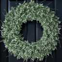 32'' Large Eucalyptus Wreath for Front Door, Porch- Artificial Eucalyptus and Lavender with Babys Breath Flowers Wreath for Home, Farmhouse Wall Decor- Spring, Summer, Fall, All Seasons (White-Green)