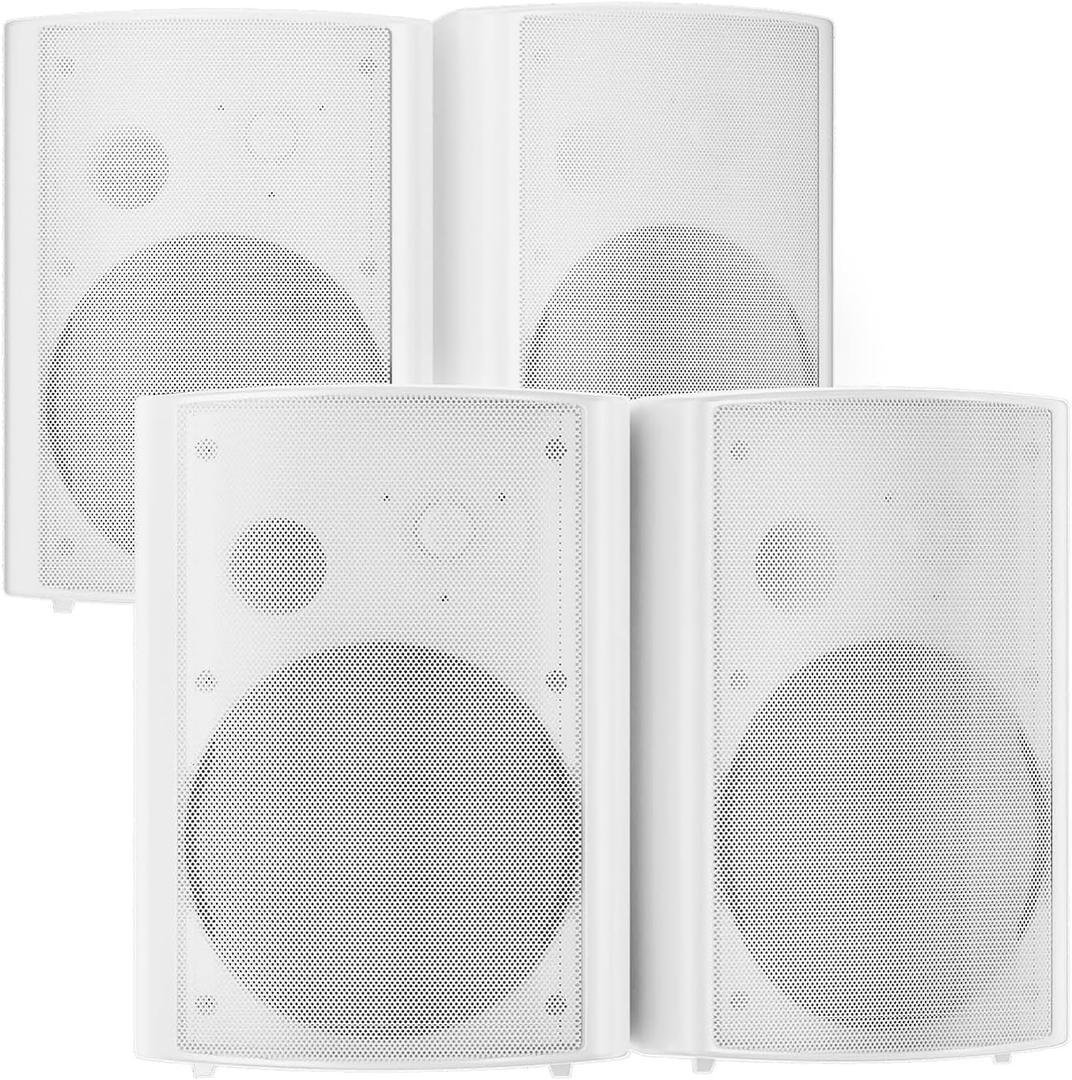 STUDIOFINIX 800W 6.5 Inch Bluetooth Outdoor Speakers Waterproof Wired with Multifunctional Amplifier Wall Mount Weatherproof Loudspeaker System for Patio Garden Poolside Home (4 Speakers,White)