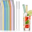 8 Pcs Reusable Glass Straws, 8"x8mm Eco-friendly Drinking Straws for Smoothies, Milkshakes, Tea, Juice, Cocktails - Multi-Color Mixed (8Pcs Bent)
