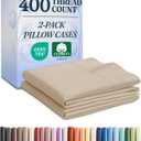 CGK Unlimited Queen Size 100% Cotton Pillowcase Set - Cooling, Breathable & Soft - 400 Thread Count - 2 Pack (04 - Cream)