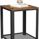 VASAGLE Side Table, 2-Tier Nightstand, End Table with Mesh Shelf, Steel Frame, Adjustable Feet, for Living Room, Bedroom, Industrial Style, Rustic Brown and Black ULET41X, 17.7 x 17.7 x 21.6 Inch