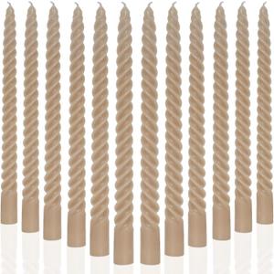 Mocha Beige Taper Candles Stick Brown Spiral Taper Candles-Set of 12 for Fall Decoration Weddings Party Church-Unscented Candles,10inch(F-Mocha Beige)