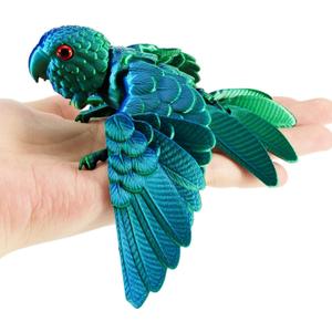 3D Printed Articulated Parrot Figure with Movable Wings, Flexible Joint Bird Desk Fidget Toy, Colorful Collectible Home & Office Decor Gift (Iridescent Emerald Green)