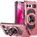 for T-Mobile REVVL 8 Phone Case with Tempered Glass Screen Protector,Military Grade Heavy Duty Shockproof Protective Cover,with Ring Kickstand (Rose Gold)