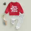 Douhoow Baby Boy Valentines Day Outfit Letter Print Sweatshirt Long Joggers Pants Boys Girls Festival Clothes (Red)