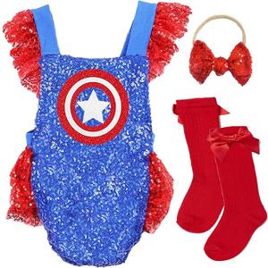 Captain America Baby Clothes, Socks&Bow Size 6-12 M, Blue & Red