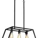 Black Kitchen Island Lighting, 6-Light Farmhouse Chandeliers, Modern Industrial Linear Rectangle Pendant Light Fixtures for Dining Room Kitchen Bar Foyer(Metal, E26 Base)