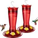 Kingsyard 2 Pack Glass Hummingbird Feeder for Outdoors Hanging - 6 Bee Guard Feeding Ports & Built-in Ant Moat, Wild Bird Feeder for Outside Garden Yard Patio 14 Oz, Red