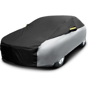 Riakrum Full Car Cover Waterproof All Weather for Automobiles Windproof Cover Rain UV Protection Sun Scratch Resistant Outdoor Universal(Fit Sedan Length (185-193'') 70'' H,Black, Silver)