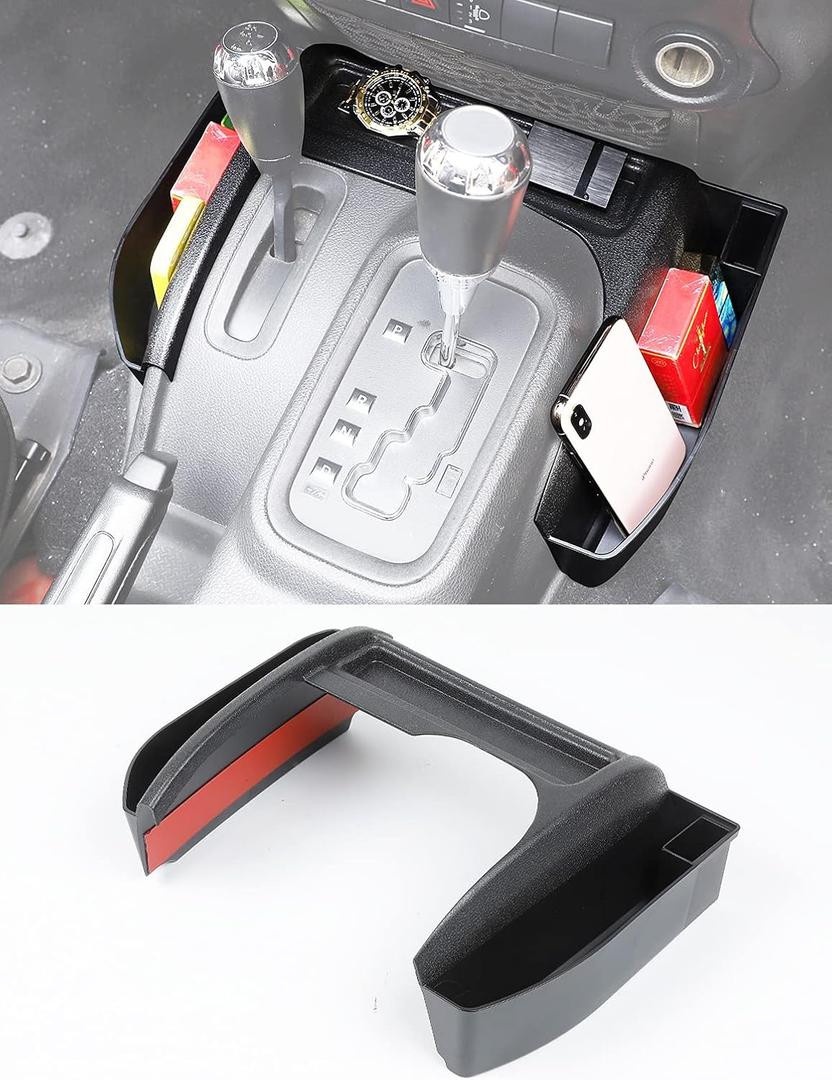Savadicar GT-3 JK Shifter Storage Box, Gear Shift Console Side Tray Organizer for 2011-2018 Jeep Wrangler JK JKU, Interior Accessories, Reserved USB Charger Extender Slot, Black