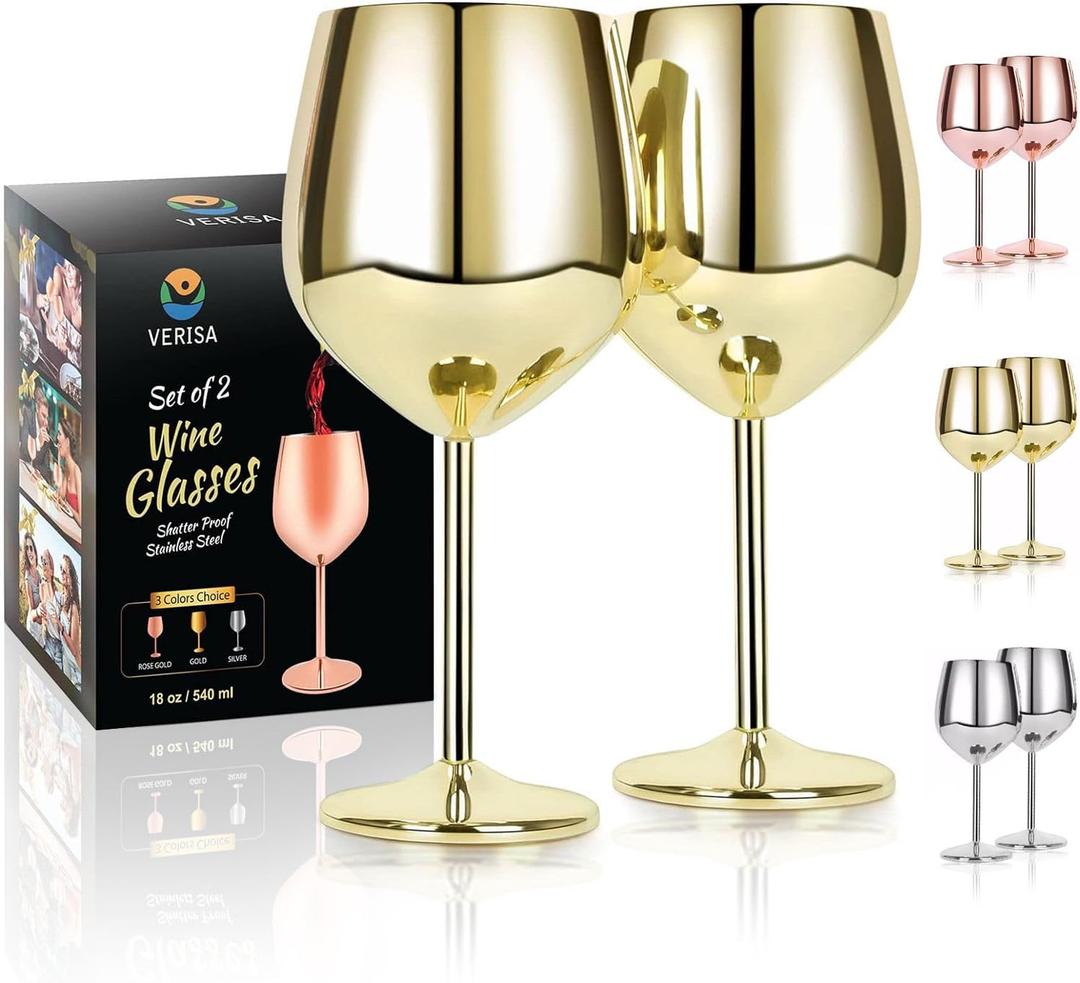 Gold Wine glasses set of 218oz Unbreakable Stainless steel stemmed wine glasses,Shatterproof wine steel gold goblets set Outdoor, red wine glass Metal Wine goblet love is blind for Mother's day