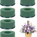 6 Pcs Mini Floral Foam Holder for Wine Bottle, Green Floral Foam Round with Plastic Base, Floral Arrangement Supplies for Wedding Party Table Wine Bottle Decor (6)