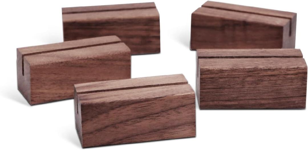 UNIQOOO 20 Pack Place Card Holders | Rustic Walnut Wood Escort Cards Display Stands | Table Number Sign and Photo Stand | Perfect for Retail Shop, Cafe, Home, Wedding, Dinner Party Events Decoration