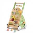 DUMOS Wooden Baby Push Walker, Montessori Activity Toys with Adjustable Speed for 1 Year Old, Silent Rubber Wheels, Green