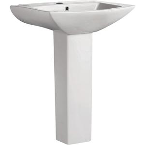 Sublime Rectangular Two-Piece Ceramic Pedestal Bathroom Sink in Glossy White with Overflow, Single Faucet Hole, Standard 1.75 in Drain, 24.2 Inches