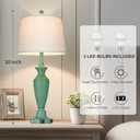 30" Tall Metal Table Lamps Set of 2, Touch Control Bedside Lamps for Bedroom Nightstand, 3-Way Dimmable Farmhouse Lamp for Living Room with Charging Ports, Retro Green (2 LED Bulbs Included)