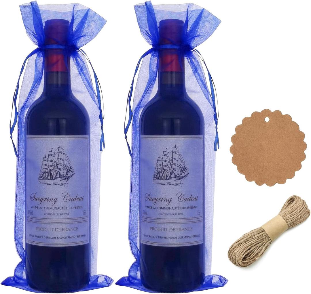 DIWNELEM 30 Pack Organza Wine Bags with Drawstring - Gift Bags for Birthday, Wedding, Baby Shower, Party Favors, Festivals, Decorations (Blue)