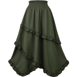 Maxi Skirt for Women High Waist Renaissance Long Skirts Medieval Casual Elastic with Side Pockets (L)