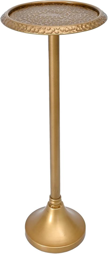 SwallowLiving Antique Gold Drink Table – Hammered Metal Side Table for Small Spaces – Round Pedestal End Stand for Living Room, Bedroom, Office & Apartment Corner – Weighted Base, 23 Inch Tall