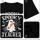 Halloween Teacher Shirts for Women Spooky Season Fall Spooky Teacher Tshirts Cute Ghost Teacher Tee Halloween Party Tops (S)