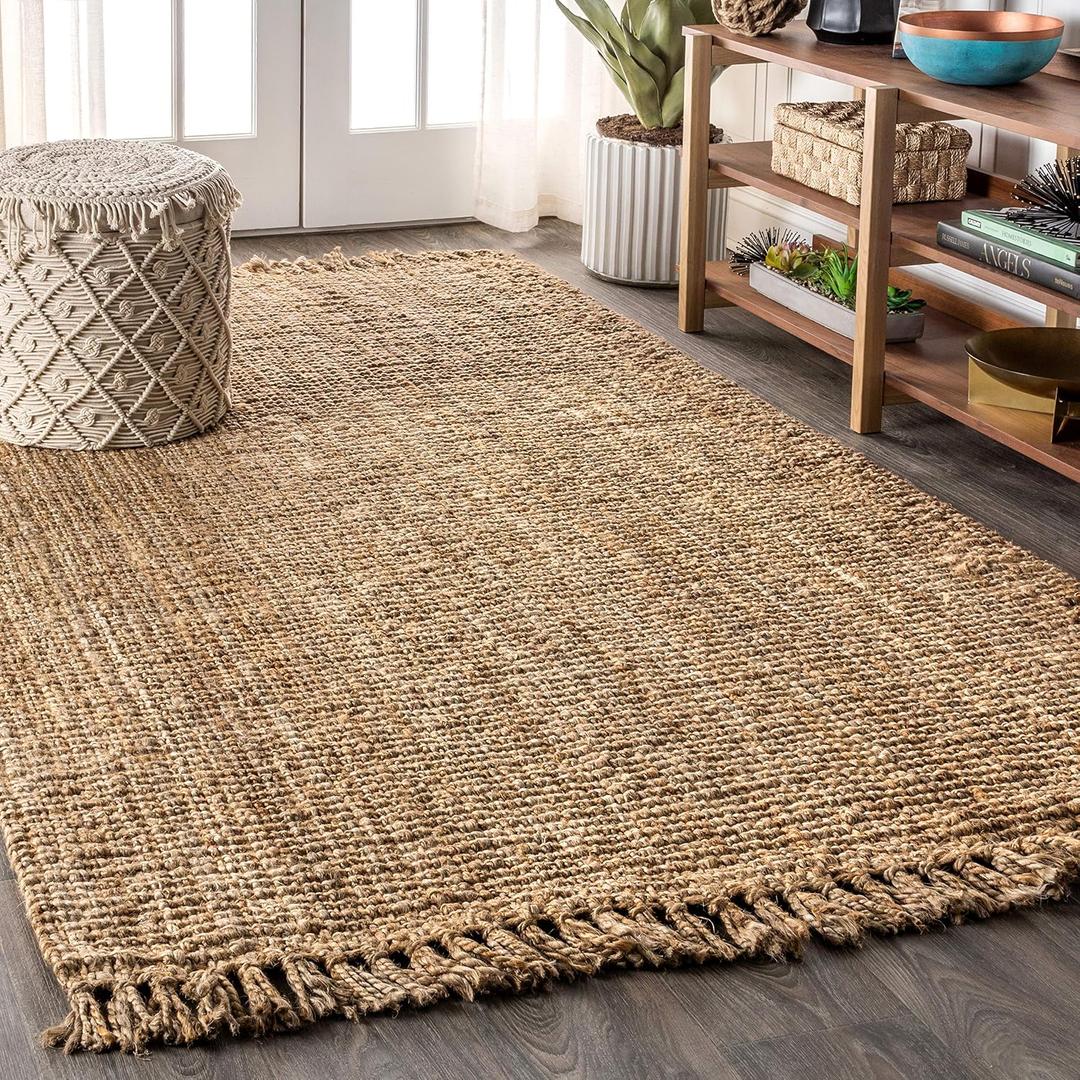 JONATHAN Y Handwoven Jute Fringe Natural Indoor Area Rug, 6x9, Pata, Bohemian, Rustic, Cottage, Easy-Cleaning for Living Room, Bedroom, Kitchen, Non-Shedding (NRF103A-6)