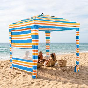 UPWELL Beach Tent Easy Set Up Canopy Sun Shelter Shade with UPF 50+UV Protection Portable Beach Umbrella Outdoor Sunwall with Sand Pockets for Fishing Backyard Camping(Sunset Stripe), 70.8 inches x 70.8 inches
