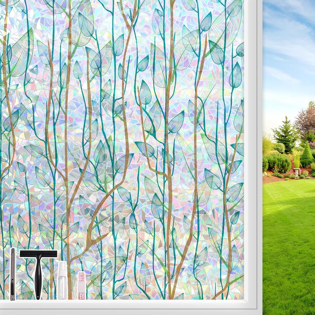 Kromapolis Window Film Window Privacy Film 3D Stained Glass Window Sticker Static Cling Sun Blocking UV Protection for Glass Door Heat Control, Non-Adhesive (23.6 x 78.7 inch)